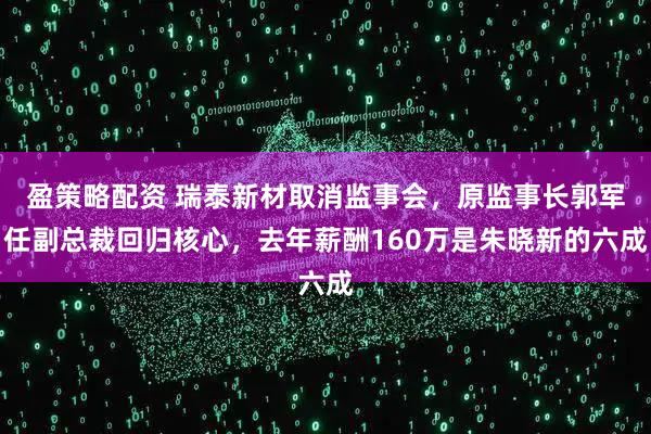 盈策略配资 瑞泰新材取消监事会，原监事长郭军任副总裁回归核心，去年薪酬160万是朱晓新的六成
